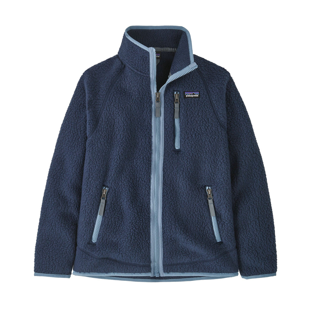Patagonia Kids' Retro Pile Fleece Jacket in New Navy w/ Light Plume Grey