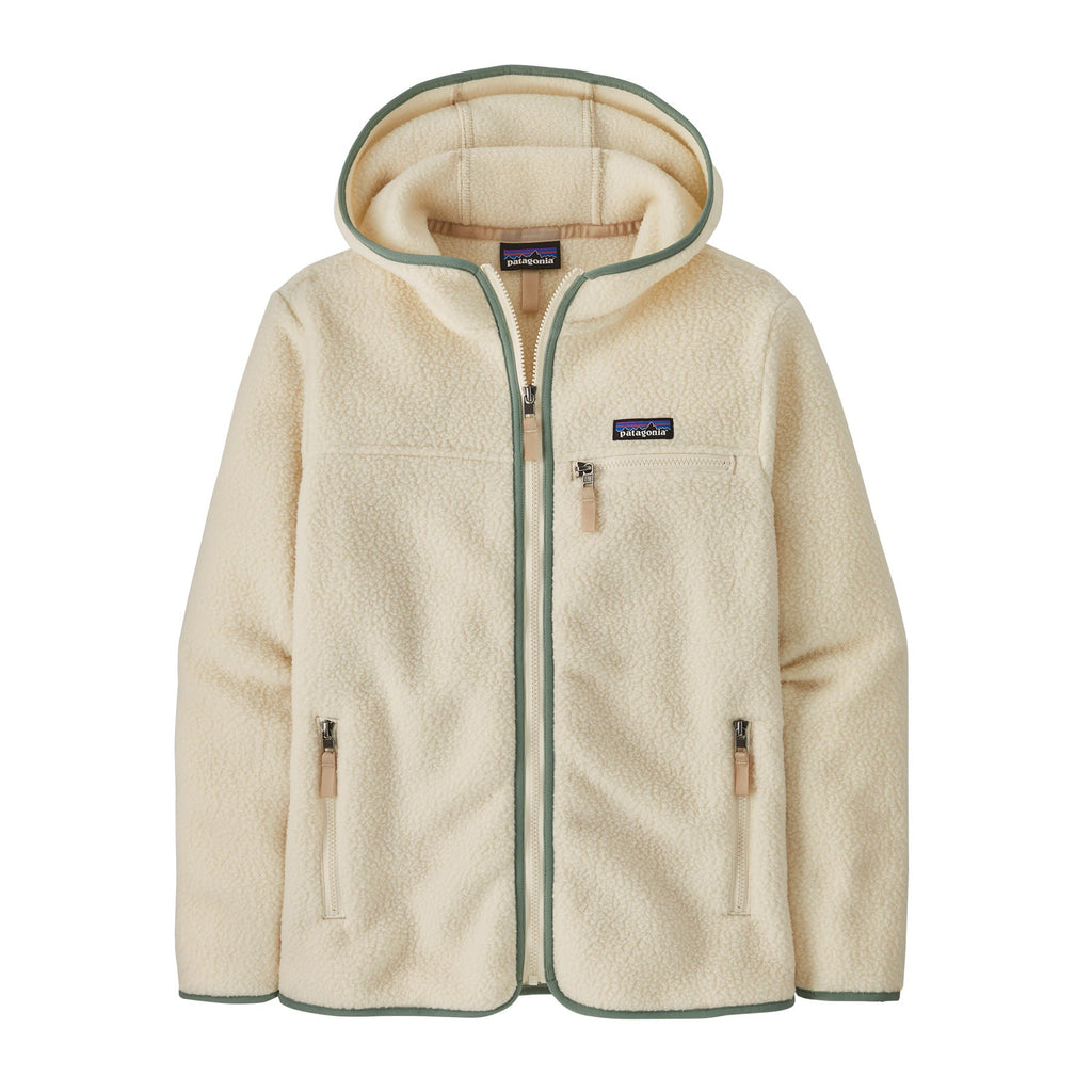 Patagonia Women's Retro Pile Fleece Hoody in Natural w/ Ellwood Green