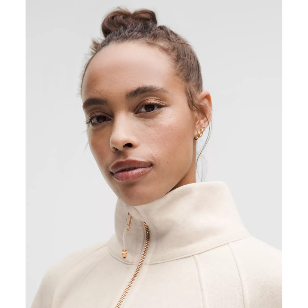 Lululemon Women's Scuba Oversized Funnel-Neck Half Zip Long in Heathered Light Ivory/Gold