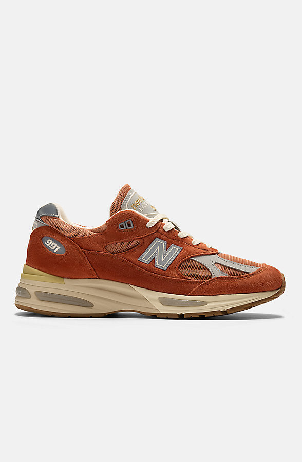 New Balance Men's Made in UK 991v2 Vintage Sports Shoes - Potters Clay/Raw Sienna And Harbor Mist